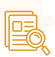 Magnifying glass over document icon.