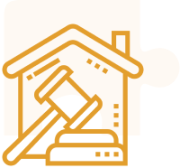 Gavel and house icon with puzzle piece.