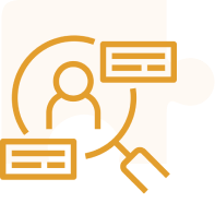 Magnifying glass analyzing person icon illustration.
